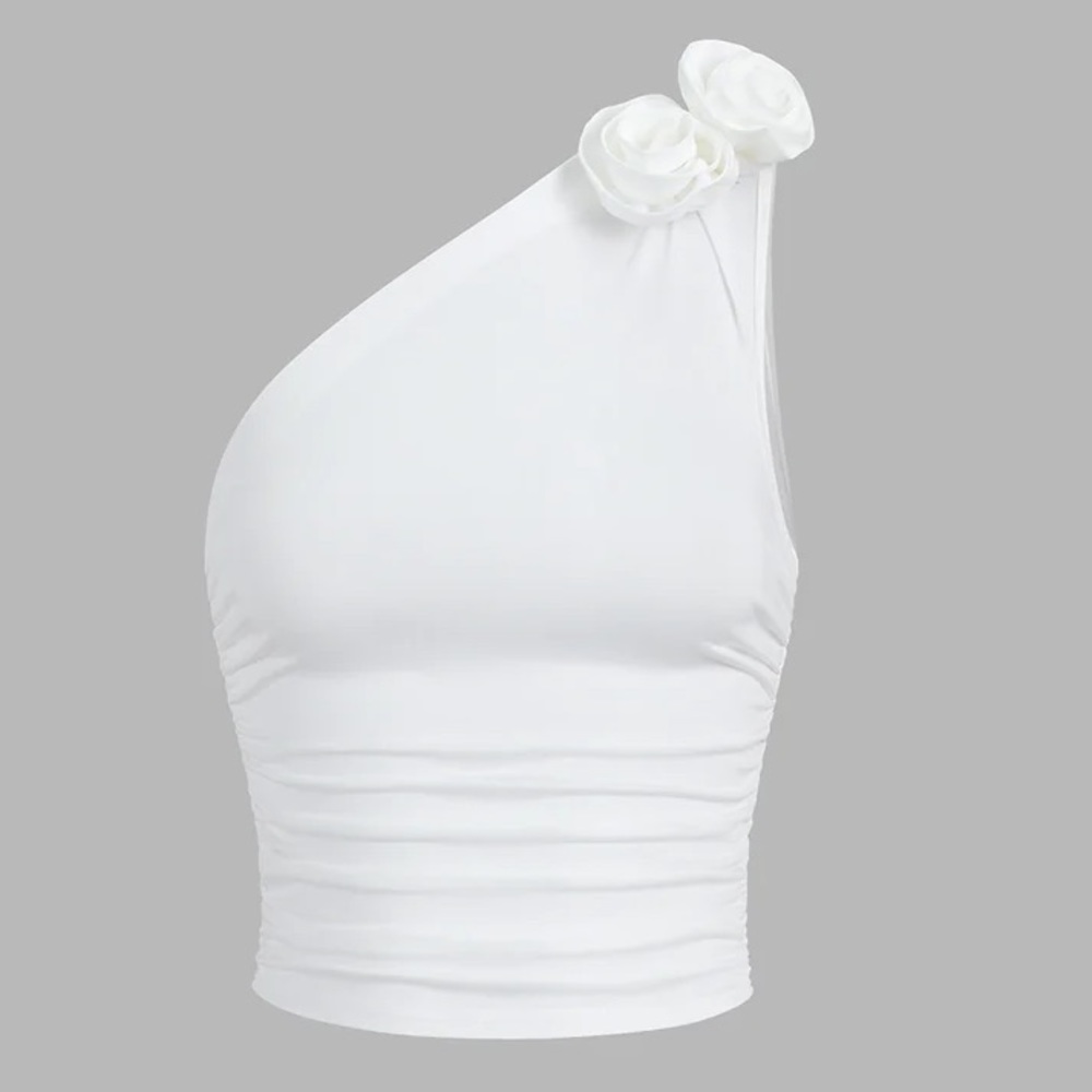 NWT Commense Rosette One Strap Ruched Crop Tank